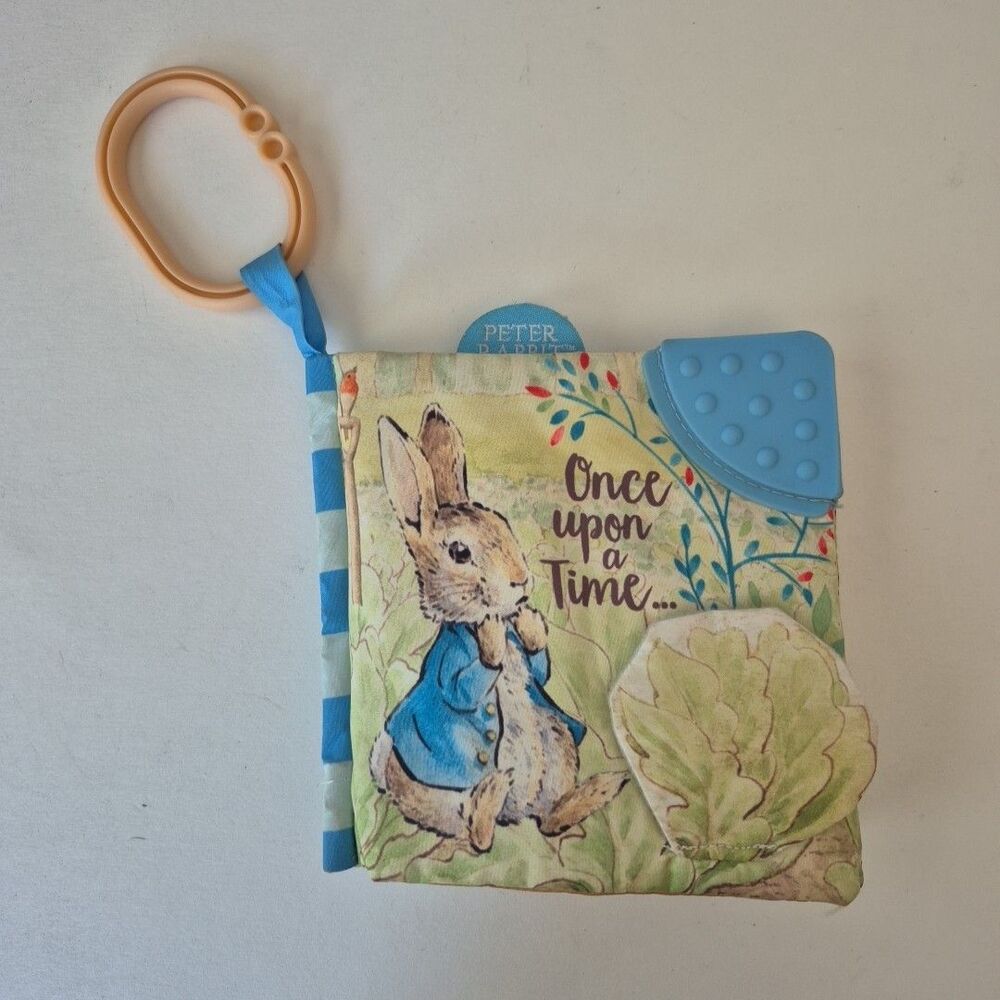 Peter Rabbit Soft Squeaky Baby Book with Silicone Teether & On the Go Clip